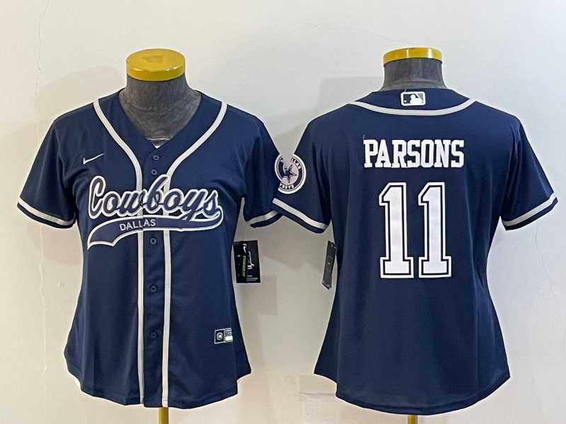 Women%27s Dallas Cowboys #11 Micah Parsons Navy Blue With Patch Cool Base Stitched Baseball Jersey